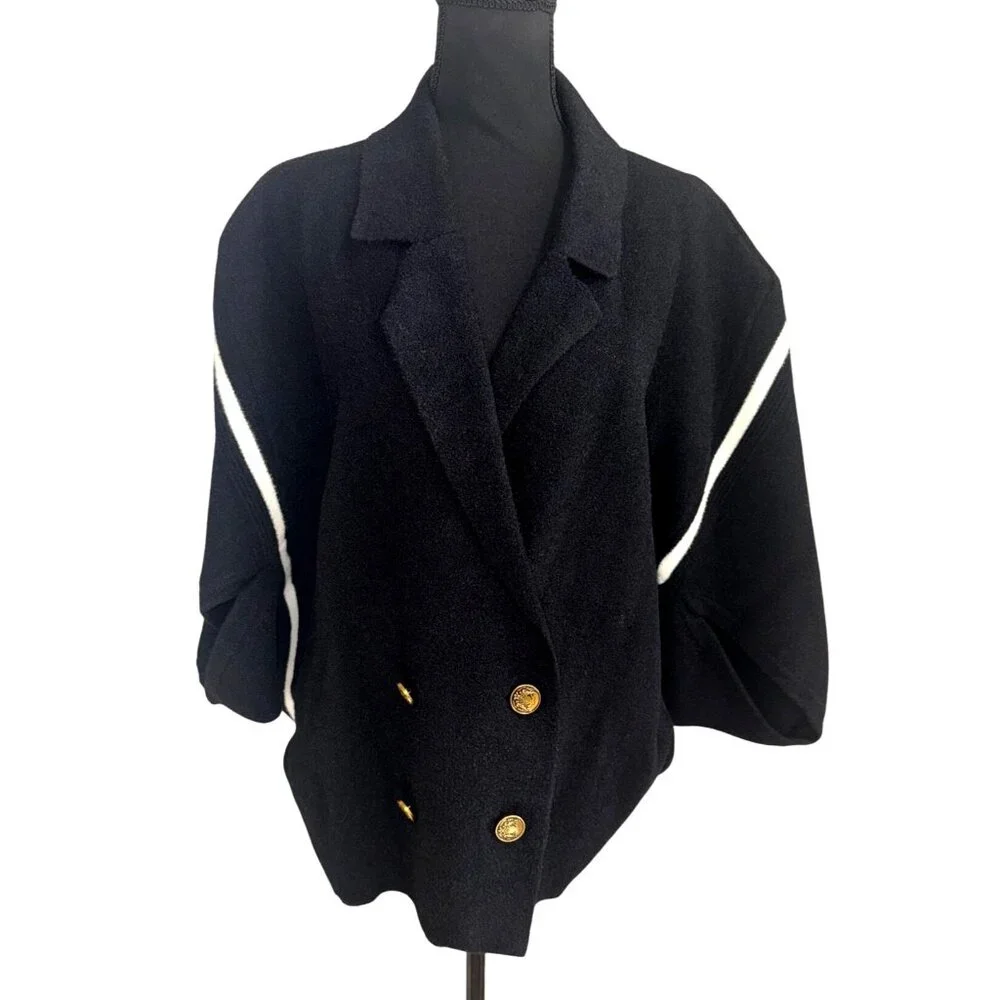 New Joh Jinny Black Knitted Double Breasted Sweater Jacket Dolman Sleeve Soft M - Picture 2 of 10